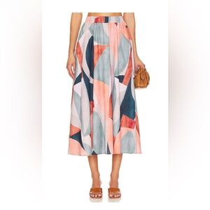 Peixoto Paula Skirt Riad Gardens Abstract Print Midi Elastic Waist Size S